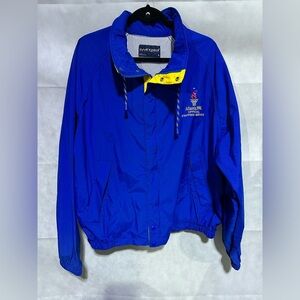 VTG 1996 Atlanta Olympics Zip Nylon Swingster Jacket Large Blue Ranstad Staffing